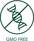 GMO free symbol with a DNA strand crossed out on a white background
