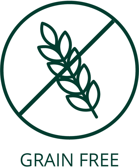 Grain free label with a crossed-out wheat stalk on a white background